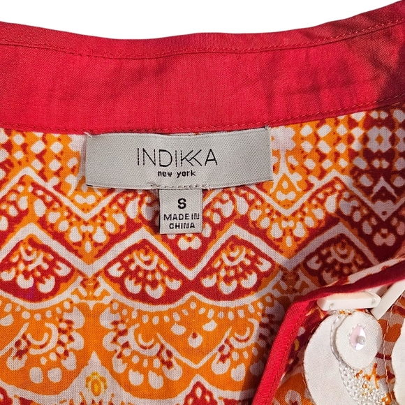 Indika Orange Geometric Print Beaded Lightweight Tunic Top - Picture 6 of 8
